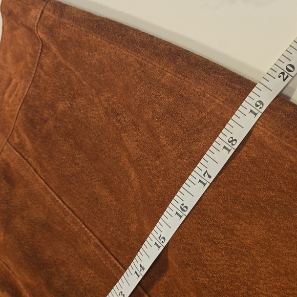 šLEATHER Suede Women's Retro Mini Skirt Darcey Gianni Bini High Waist Brown NEW - Picture 7 of 7